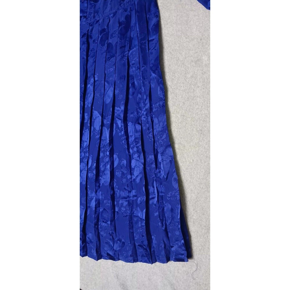 VTG Argenti 100% Silk Dress Blue Jacquard Pleated Long Sleeve Midi Dress 8 Retro - Picture 6 of 12